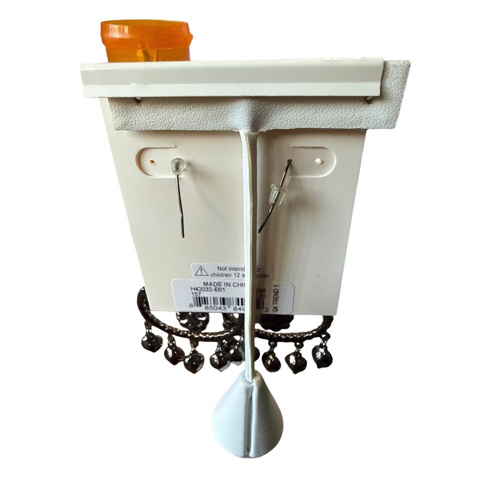 M. Haskell Gunmetal Crystal Chandelier Drop Earrings Floral Tiered Statement - Picture 3 of 4